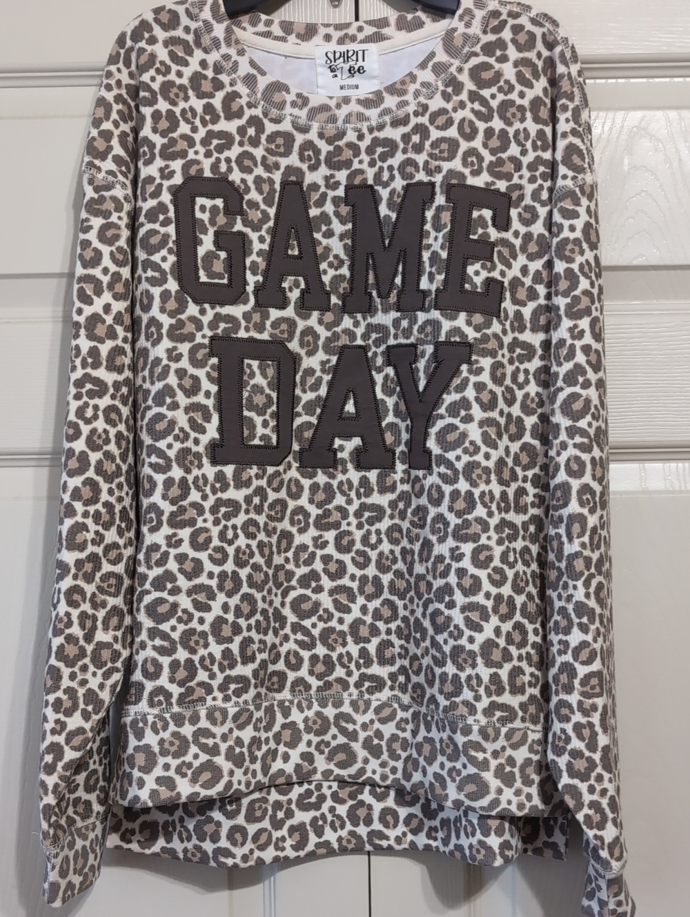 Spirit Leopard Print "GAME DAY" Pullover in Cream and Brown